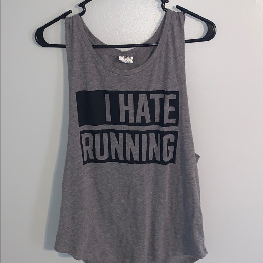 Grey “I hate running” muscle tank